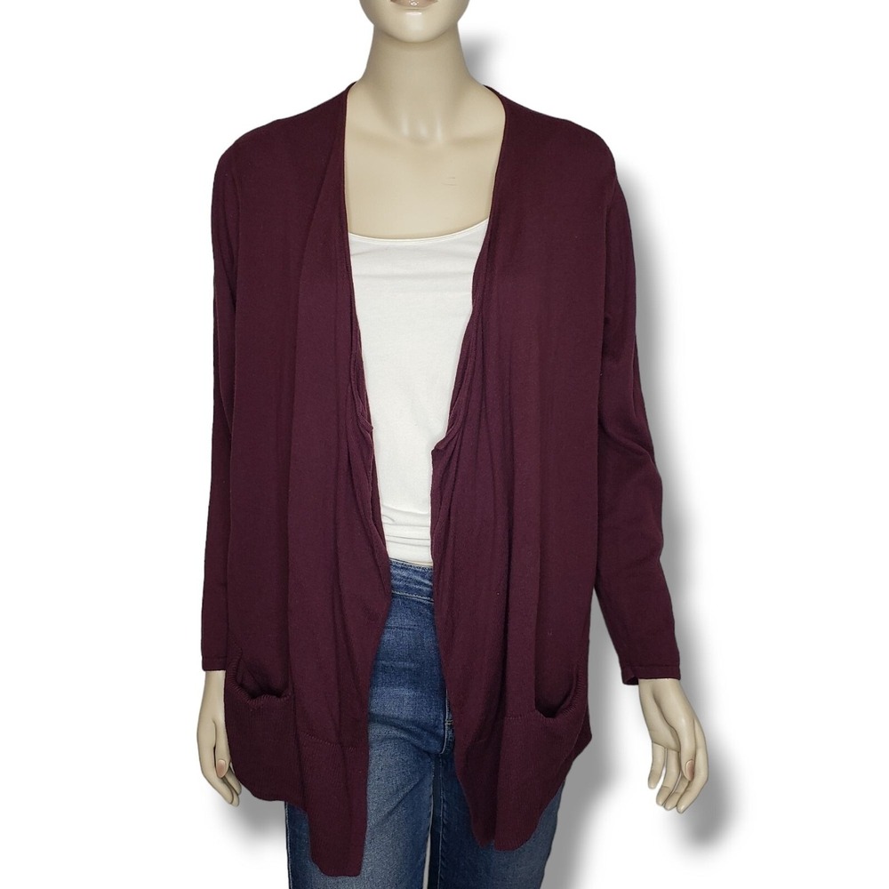 J Jill Cardigan Sweater‎ Womens Large Red Silk Blend Open Front